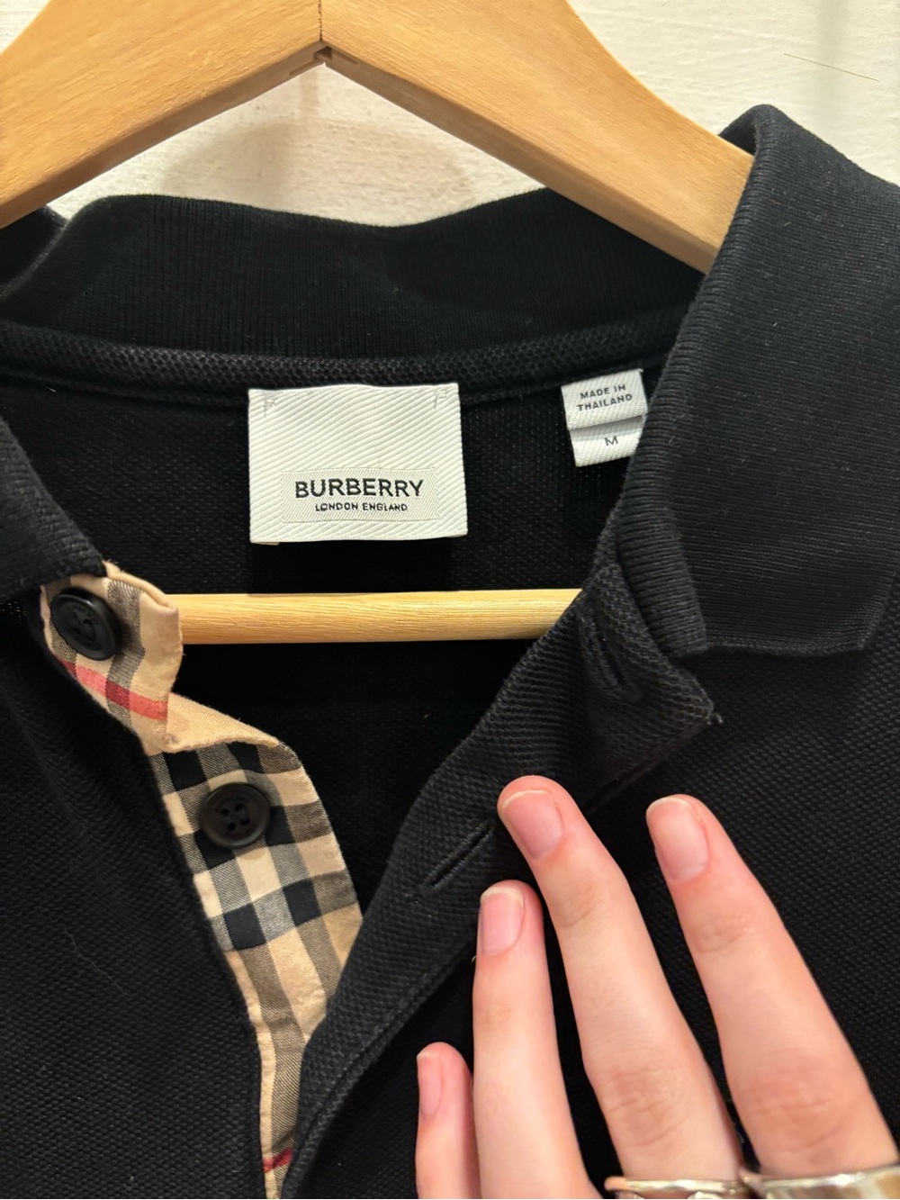 Burberry Black Polo with Signature Check Placket - Picture 2 of 4